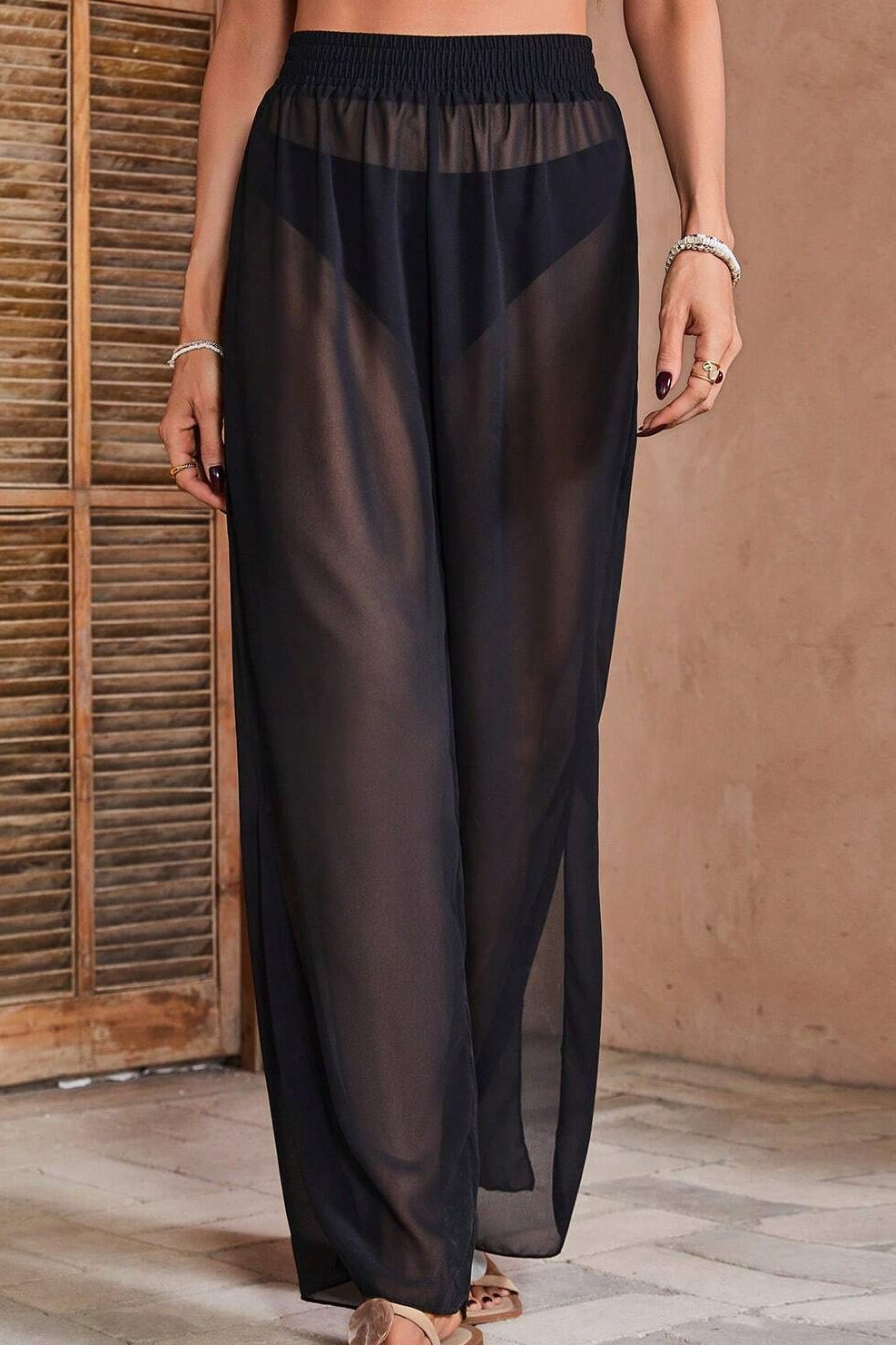 Midnight Breeze Sheer Wide-Leg Pants