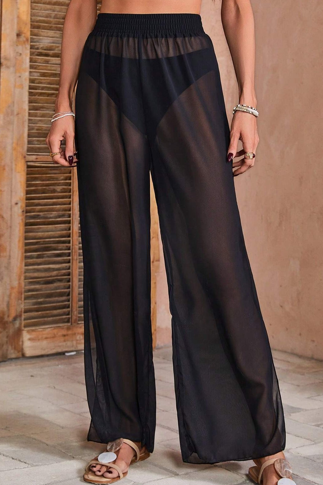Midnight Breeze Sheer Wide-Leg Pants