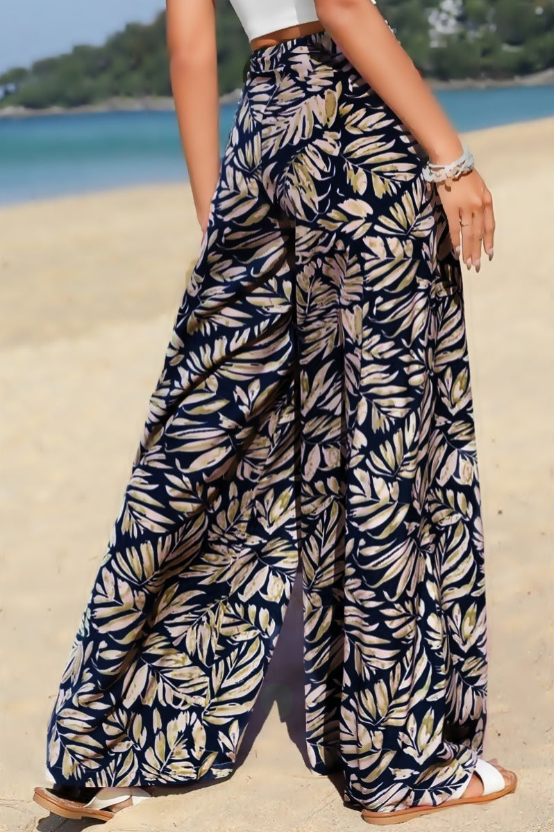 Floral Elegance Satin Palazzo Pants