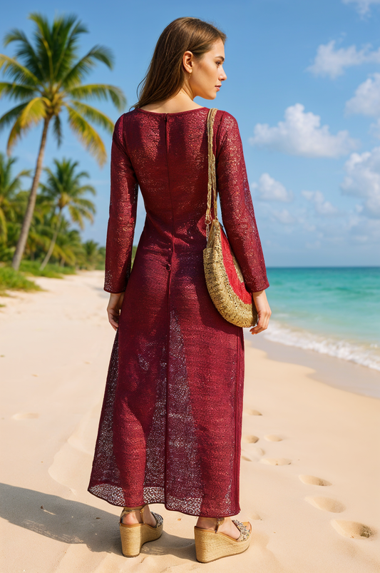 Midnight Allure Crochet Maxi Dress