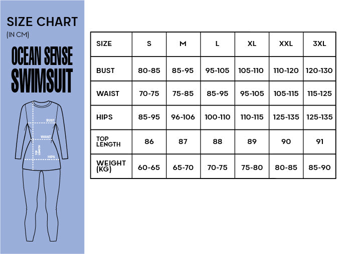 Ocean Sense size chart