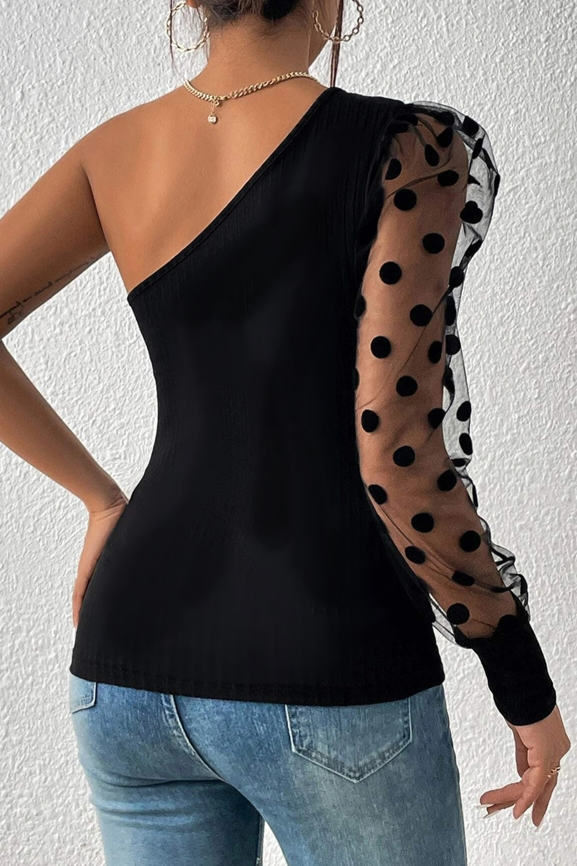 Polka Perfection One-Shoulder Top