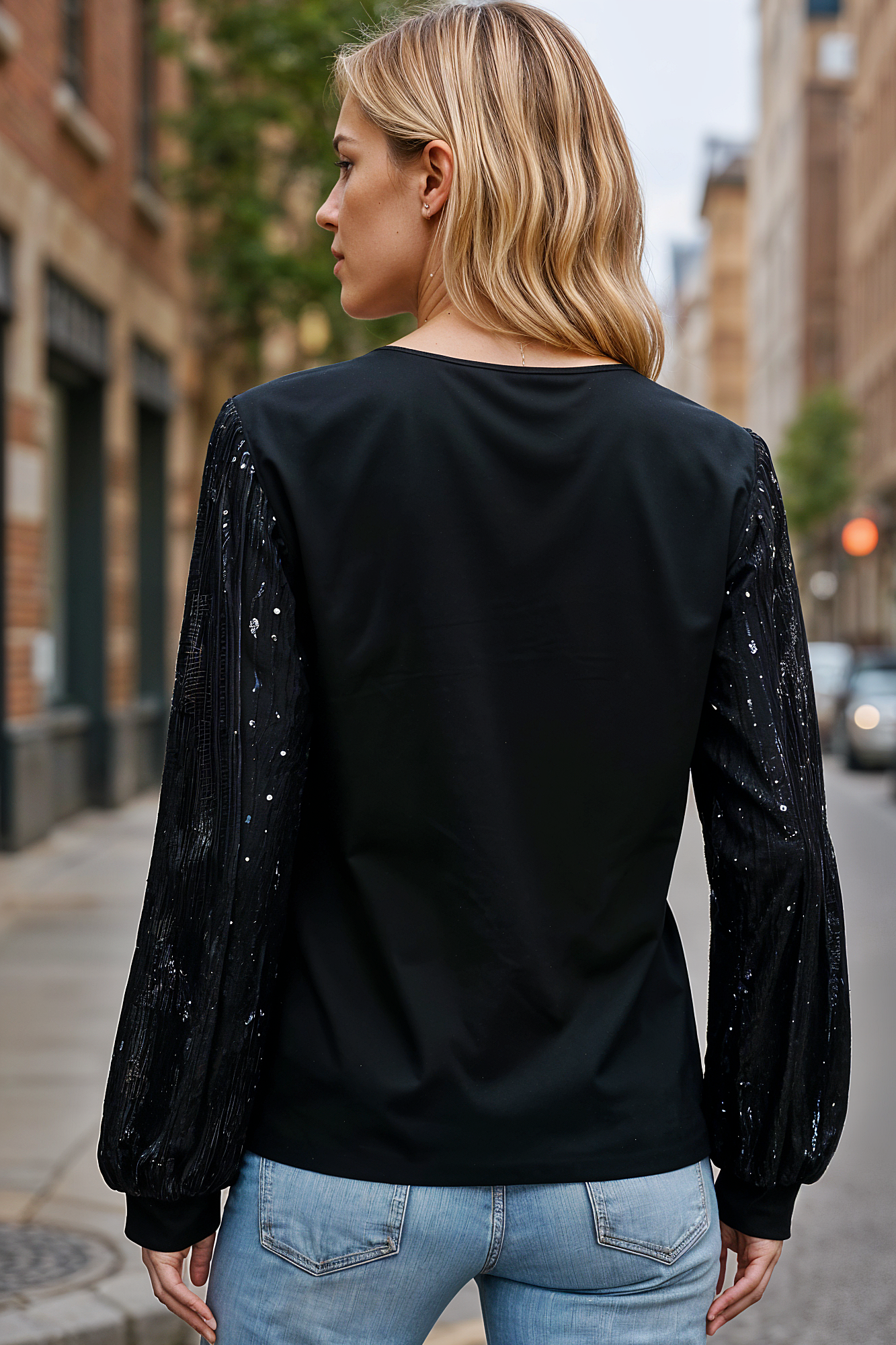 Midnight Sparkle Sequin Sleeve Top