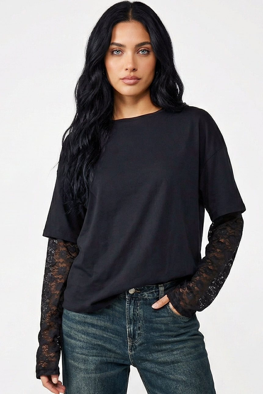 Heavy Lace Sleeves Top