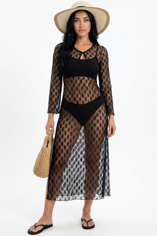 Midnight Allure Crochet Maxi Dress