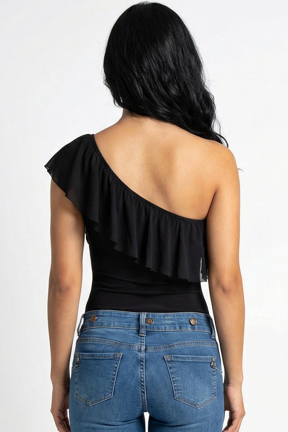 Ruffle Asymmetrical Body Suit