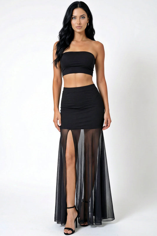 Mesh Side Slit Skirt