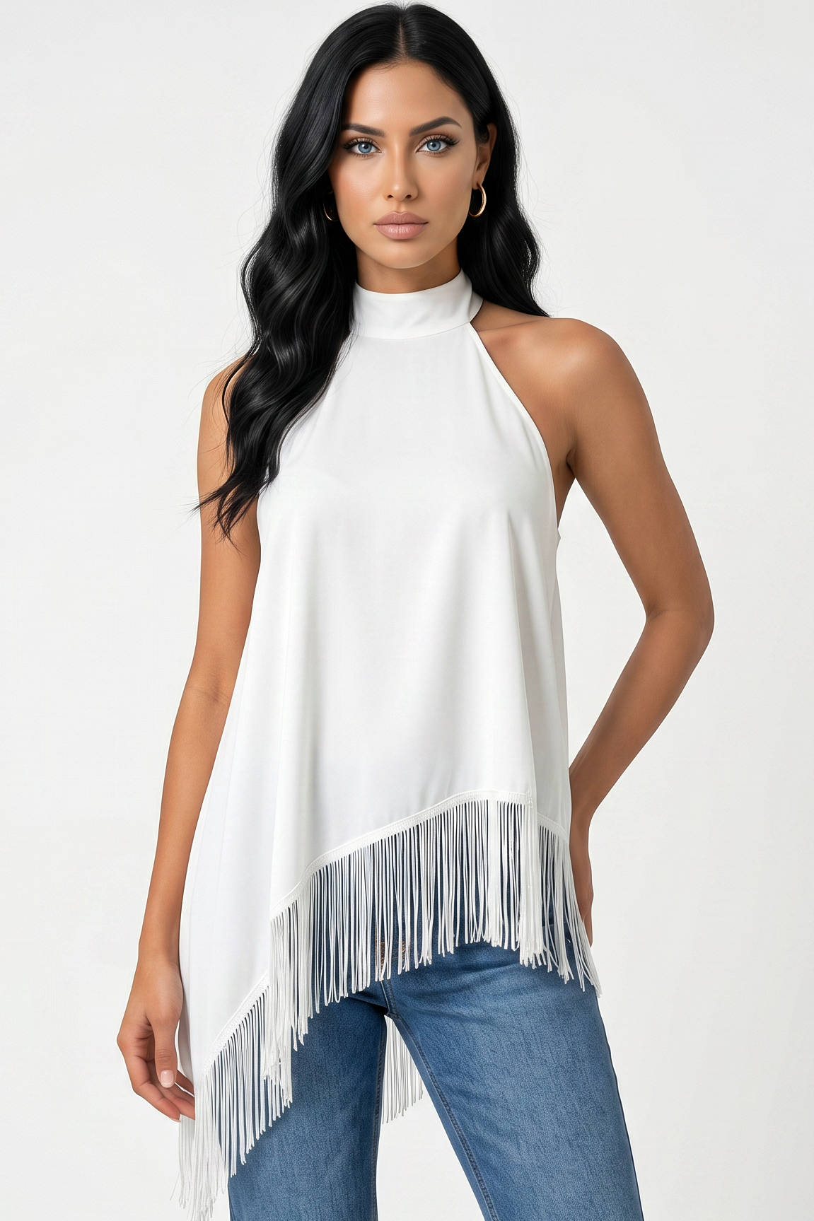 Fringe Halter Asymmetric Top