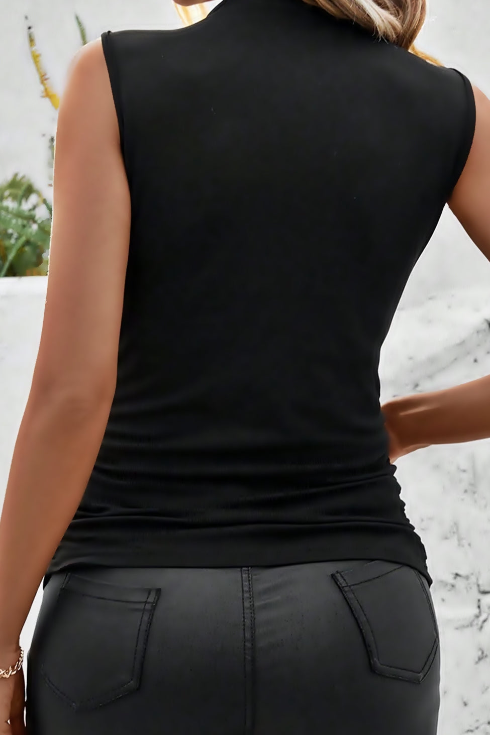 Sleek Black Mock-Neck Sleeveless Top